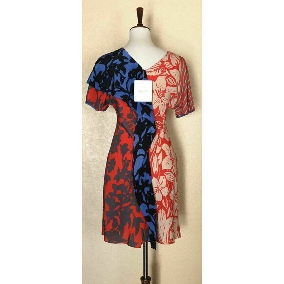 Diane Von Furstenberg Ruffle Silk V-Neck Dress 2 - Picture 7 of 12